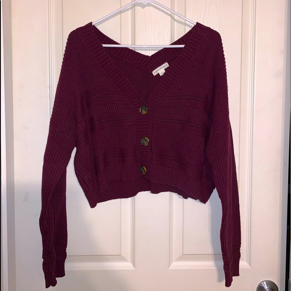 Aeropostale Cropped Maroon Cardigan